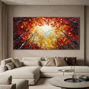 Abstract Autumn Forest Oil Painting On Canvas, Large Original Colorful Tree Landscape Painting, Textured Wall Art, Living Room Home Decor