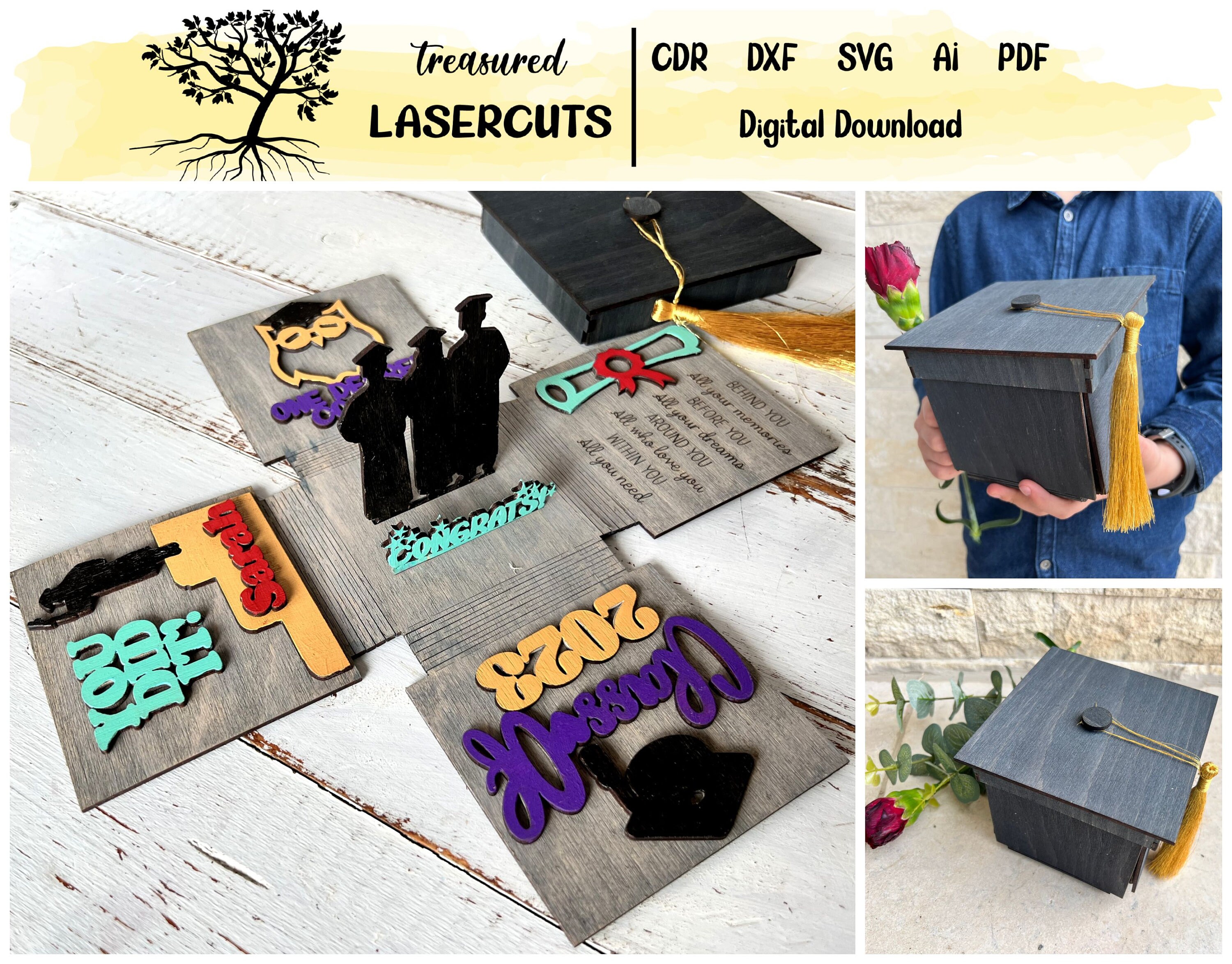 Graduation Explosion Box SVG, Graduation Gift for Him Svg, Graduation Gift for Her Svg, Graduation Gift Box Laser Cut File, Digital Download