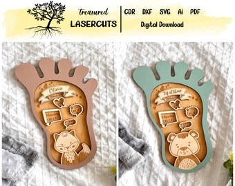 Footprint Birth Sign Svg, Baby Announcement Stats Bundle Props, Birth Details Digital Cut File, Glowforge SVG File, Laser Cutting