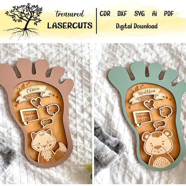 Footprint Birth Sign Svg, Baby Announcement Stats Bundle Props, Birth Details Digital Cut File, Glowforge SVG File, Laser Cutting