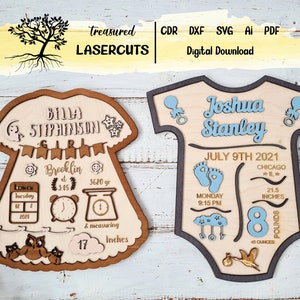 Baby Ankündigung Stats Bundle Foto Requisite / Geburtszeichen Design / Geburt Details Digital geschnitten Datei Glowforge SVG Datei Laserschneiden