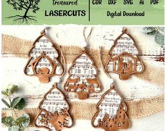 Nativity Ornament SVG, Christmas Ornament Svg, Music Sheet Nativity Ornament SVG, Christmas Ornament Laser Cut File, Digital Download