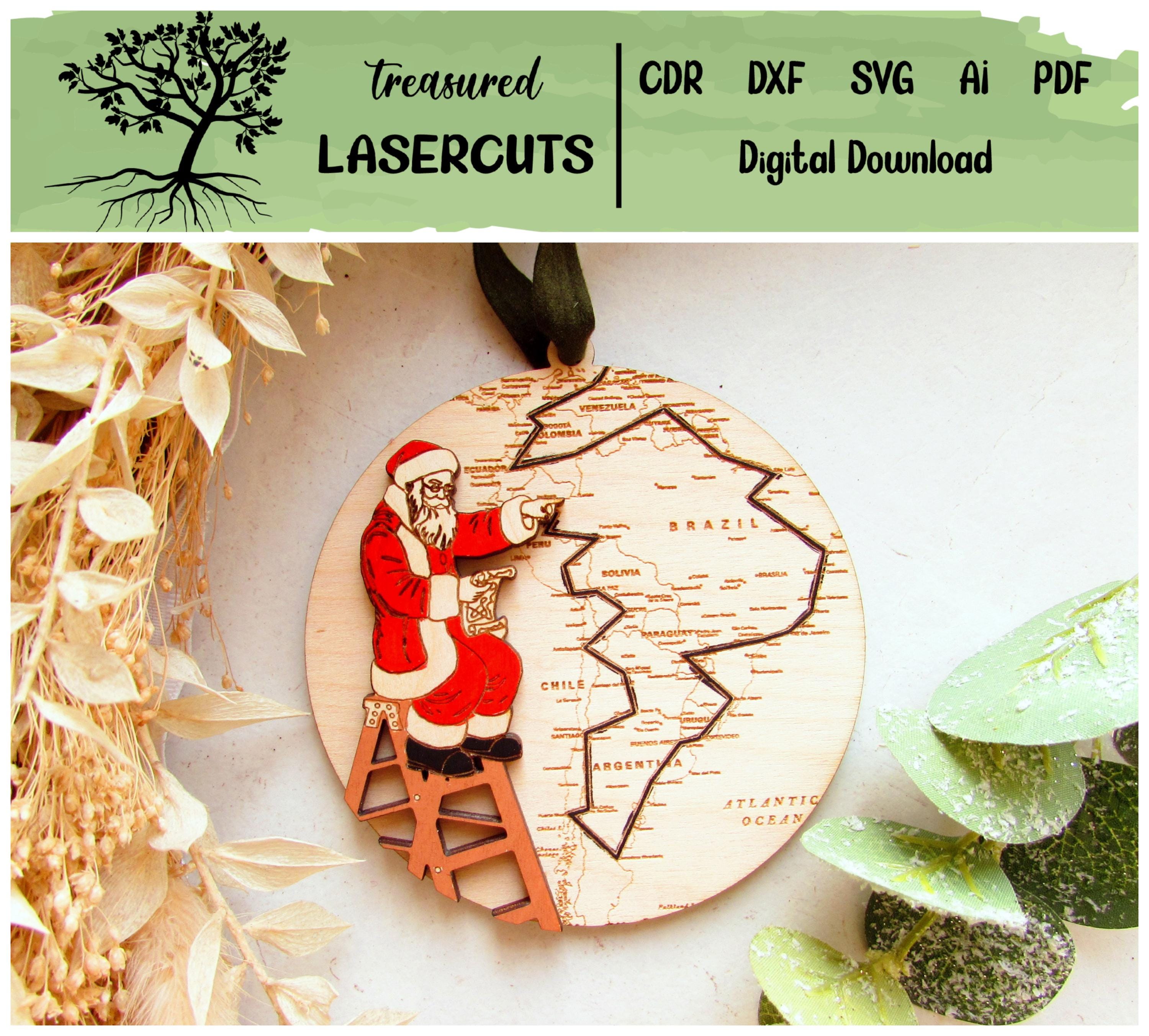 Santa Routing Map Laser Cut File South America Santa Route Map Ornament, Svg Christmas ...
