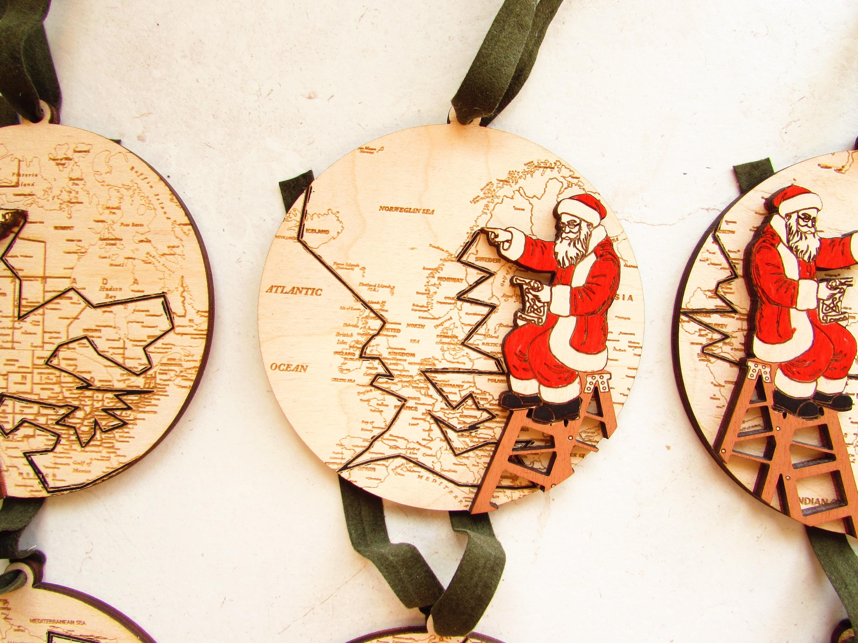 Santa Routing Map Laser Cut File Europe Santa Route Map Ornament, Svg Christmas Wood ...