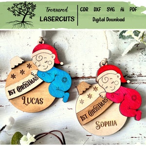 Ornamento di Natale per bambini SVG, Primo ornamento di Natale del bambino Svg, File laser ornamento per bambini, Ornamento per bambini Svg, Taglio laser, Download digitale
