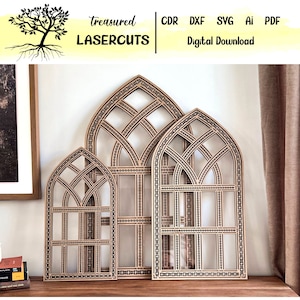 Farmhouse Arch Window Frame SVG Pdf Cdr Ai Dxf Laser Cut, Decorative Cathedral Window, Gothic Layered Window Glowforge Digital Download
