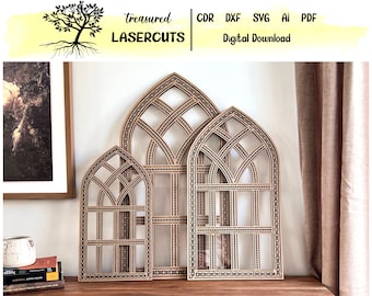 Farmhouse Arch Window Frame SVG Pdf Cdr Ai Dxf Laser Cut, Decorative Cathedral Window, Gothic Layered Window Glowforge Digital Download