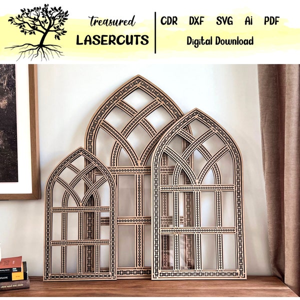 Farmhouse Arch Window Frame SVG Pdf Cdr Ai Dxf Laser Cut, Decorative Cathedral Window, Gothic Layered Window Glowforge Digital Download