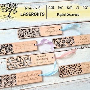 Bookmark SVG Bundle Lasercut File, Dxf, Pdf, Cdr, Ai, SVG Engraved Bookmarks Design Instant Download, Glowforge, Laser Cut Vector