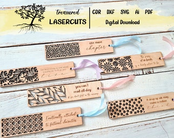 Lesezeichen SVG Bundle Lasercut Datei, Dxf, Pdf, Cdr, Ai, SVG gravierte Lesezeichen Design Sofort Download, Glowforge, Laser Cut Vektor