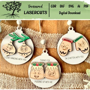 Adorno de pareja divertido SVG, adorno de juego de palabras SVG, adorno de pareja cortado con láser, adorno navideño de pareja SVG, Glowforge, descarga digital