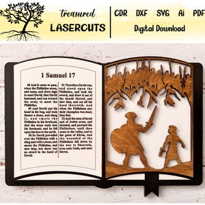 David en Goliath Bijbel add-on, bijbel display SVG, bijbel decoratie verwisselbare SVG, lasergesneden, Glowforge, digitale download