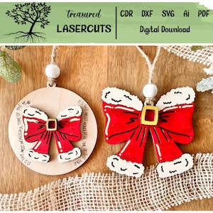 Santa Ornament SVG, Santa Ornament Laser Cut, Coquette Bow SVG, Christmas Ornament Laser Cut File, Glowforge, Digital Download