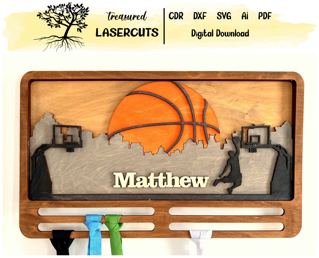 Basketball Medal Hanger SVG, Basketball Medal Display Laser Cut File