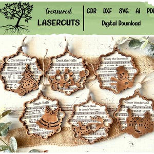Weihnachtsornamente SVG, Weihnachtsverzierungen Laser, Weihnachtsverzierung Glowforge, Notenblattverzierung SVG, digitaler Download