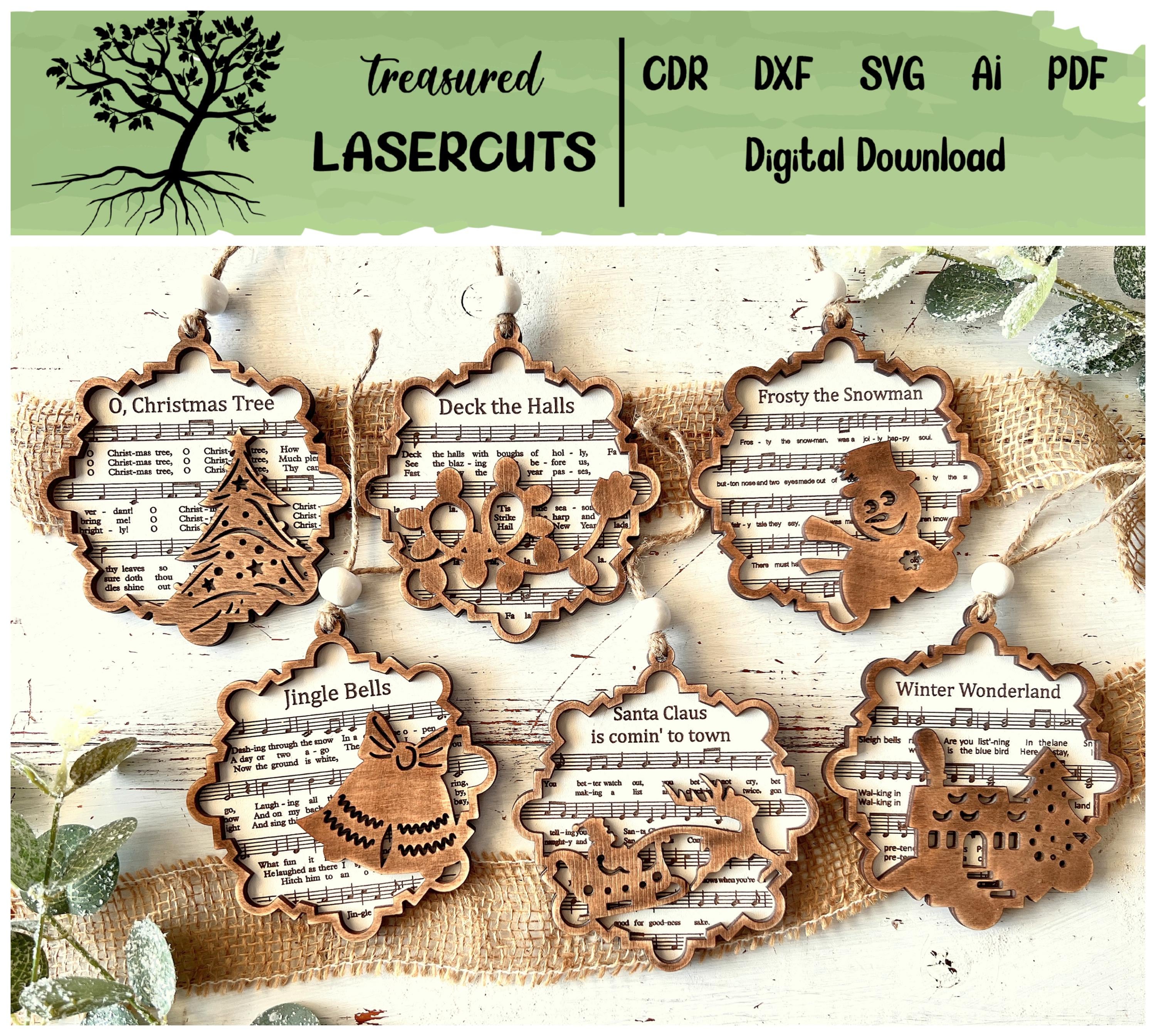 Christmas Ornaments SVG, Christmas Ornaments Laser, Christmas Ornament Glowforge, Music Sheet Ornament SVG, Digital Download