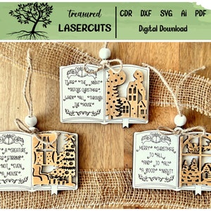 Adornos navideños SVG, Adornos navideños láser, Adorno navideño Glowforge, Adornos de la noche antes de Navidad, Descarga digital