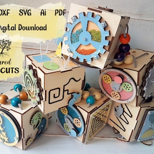 Occupé cube pour enfants SVG, fichier découpé au laser, fichiers numériques de tableaux d'activités multiples, jouet éducatif Montessori TÉLÉCHARGEMENT IMMÉDIAT