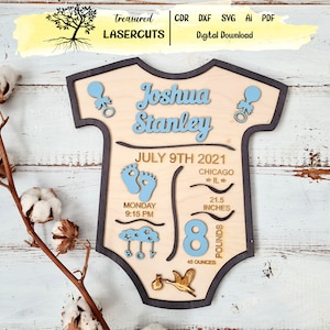 Baby Announcement Stats Photo Prop, Birth sign design, Birth Details Digital Cut File Glowforge SVG File Laser Cutting, Digital Download