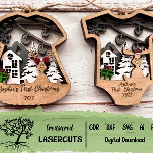 I primi ornamenti natalizi del bambino Svg, Bundle 3 File di ornamenti a strati, Vector cdr dxf svg ai , Taglio laser, Glowforge