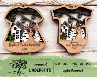 Baby's First Christmas Ornaments Svg, Bundle 3 Layered Ornaments files, Vector cdr dxf svg ai , Laser cut, Glowforge