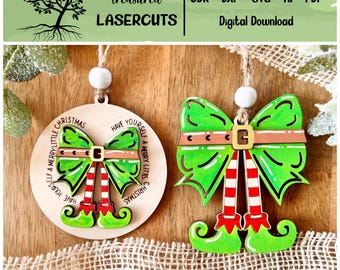 Elf Ornament SVG, Elf Ornament Laser Cut, Coquette Bow SVG, Christmas Ornament Laser Cut File, Elf Ornament Glowforge, Digital Download