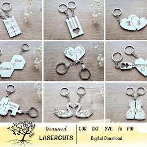 Matching Keychains Bundle svg, Valentines day Gift, Couple keyring laser cut file - for him for her - Wedding gift, Anniversary Keychain