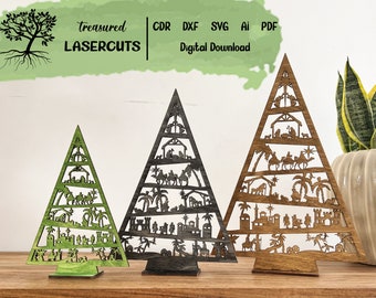 Nativity Christmas Tree SVG, Christmas Tree Svg, Christmas Story Svg, Cdr Dxf Ai laser cut, Digital Download