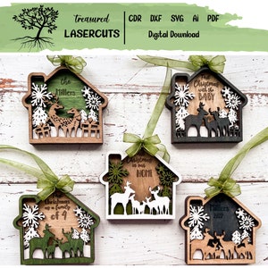 Family Ornaments SVG, Deer Family Members Bundle Layered Ornaments files, Bundle Vector cdr dxf svg ai , Laser cut, Glowforge