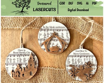 Krippe Ornament SVG, Weihnachtsverzierung SVG, Musik Notenblatt Krippe Ornament SVG, Weihnachtsverzierung Laser geschnitten Datei, digitaler Download