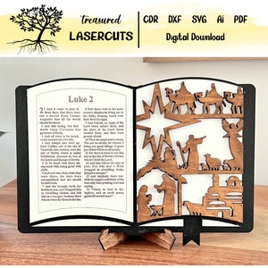 Kerstbijbel toevoegen, Bijbelweergave Svg, Bijbeldecoratie verwisselbare Svg, Lasergesneden, Glowforge, digitale download