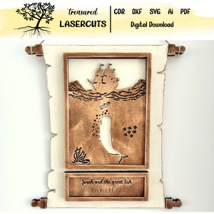 Jonah and the Fish Scroll Add On, Religious Display Svg, Scroll Decoration Interchangeable Svg, Laser Cut, Glowforge, Digital Download