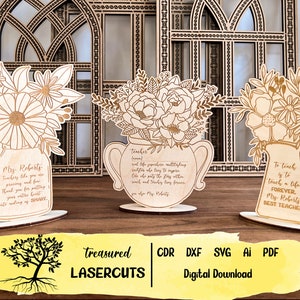 Lehrer Geschenk SVG, Lehrer graviert Geschenk SVG, Blumen Jar Bundle Laser geschnitten Datei, Blumenvase Glowforge, Coloring Card SVG Pdf Ai Cdr Dxf