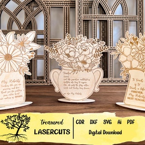 Teacher Gift SVG, Teacher Engraved Gift Svg, Flower Jar Bundle Laser Cut File, Flower Vase Glowforge, Coloring Card Svg Pdf Ai Cdr Dxf