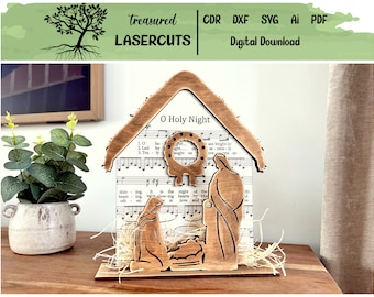 Nativity Shelf Sitter SVG, Nativity Scene SVG, Christmas Decor SVG, Nativity Scene Laser Cut File, Glowforge Files, Digital Download