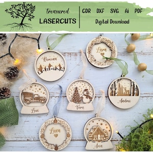Christmas Tree Layered Ornaments files, Bundle Vector cdr dxf svg ai for laser cut, Plasma Glowforge Cricut Silhouette digital files