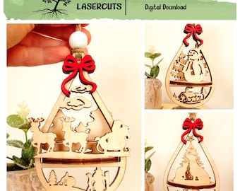 3DクリスマスオーナメントSVG、3Dクリスマスオーナメントレーザーカットファイル、クリスマスSVG、レーザーカットファイル、Glowforge、デジタルダウンロード