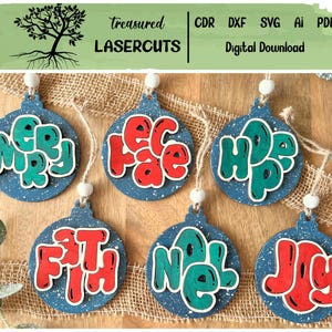 Christmas Ball Ornament SVG, Joy, Noel, Peace Christmas Ornament Svg, Christmas Ornament Laser File, Christmas Glowforge, digitaal