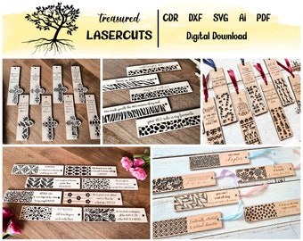 Bookmark SVG Bundle 37 Designs Scored/Engraved File, Dxf, Pdf, Cdr, Ai, SVG Bookmarks Design Instant Download, Glowforge, Laser Cut