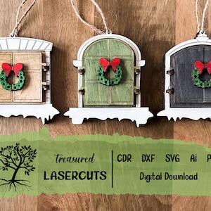 Christmas Ornament SVG, Window 3 Options Bundle, SVG Cdr Dxf Ai Pdf, New Home Keepsake, Lasercut File, Glowforge Vector Instant Download