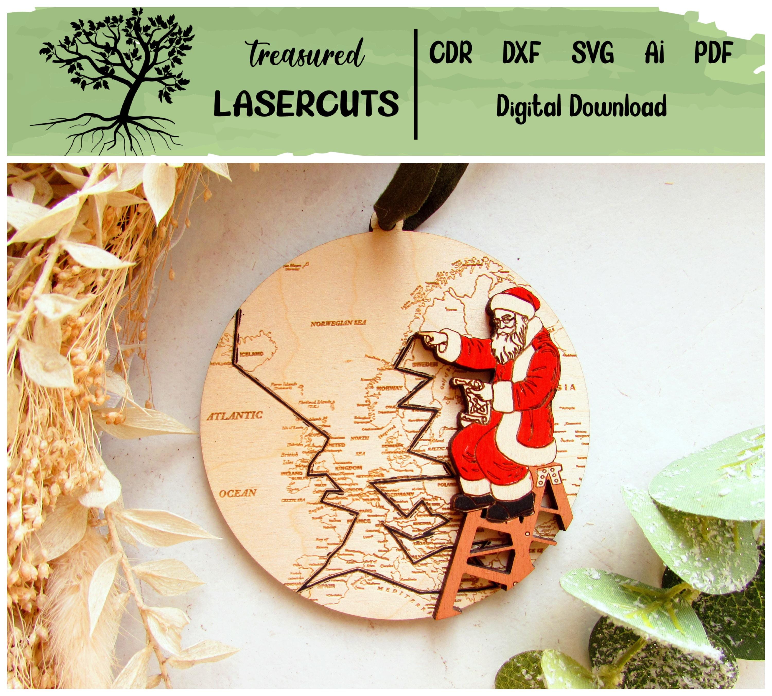 Santa Routing Map Laser Cut File Europe Santa Route Map Ornament, Svg Christmas Wood ...