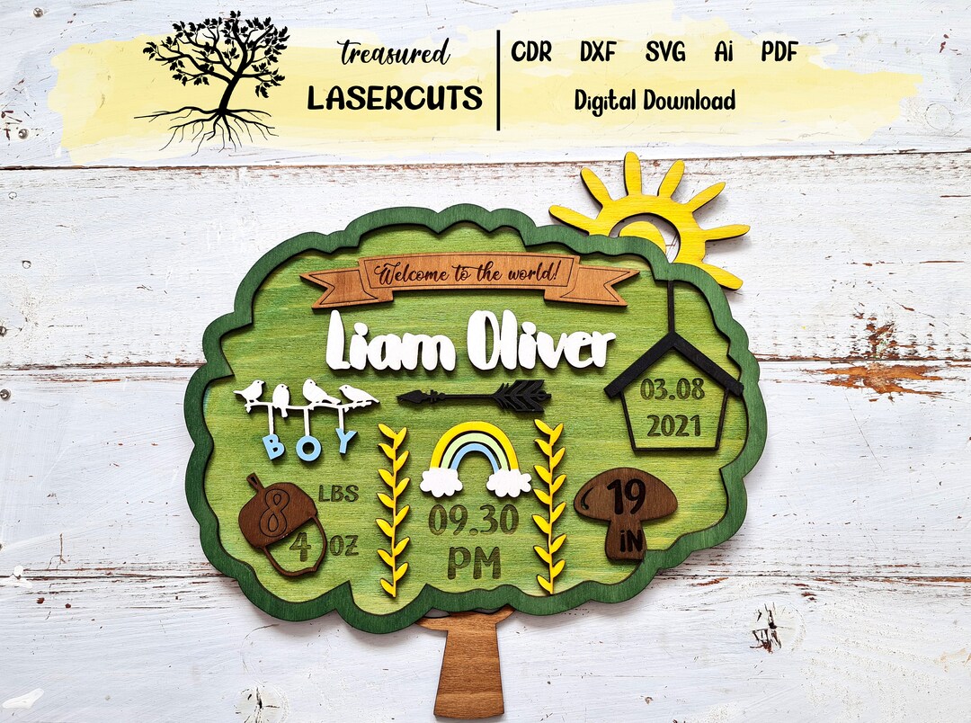 Baby Announcement SVG, Stats Photo Prop File, Birthsign Design, Birth ...