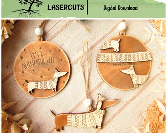 Laser geschnitten Datei Hund Ornament, Dackel Weihnachten Ornament SVG, Hundeliebhaber Ornament Laser geschnitten Datei, Glowforge, digitaler Download