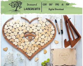 Heart Shaped Wedding Guest Book,  Drop box Guest Book Digital Design - SVG PDF CDR Dxf Ai Laser Cut File Laser cut - instant download