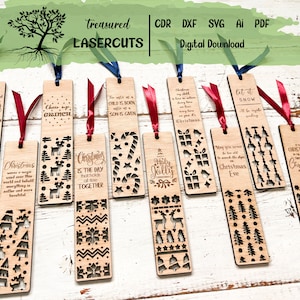 Mega Christmas Bookmark Bundle Lasercut File Svg, Dxf, Pdf, Cdr, Ai Christmas Engraved Design Instant Download Glowforge, Laser Cut Vector