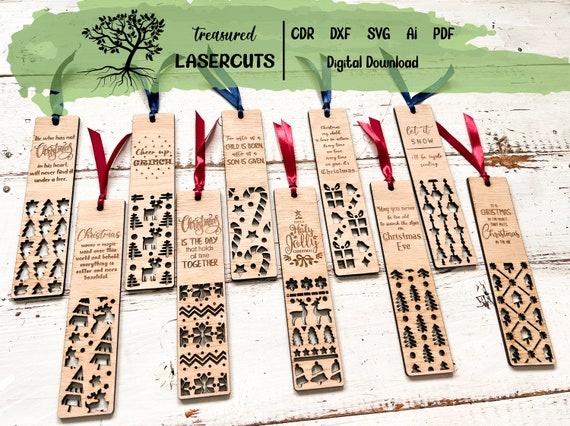 Mega Christmas Bookmark Bundle Lasercut File Svg, Dxf, Pdf, Cdr, Ai Christmas Engraved Design Instant Download Glowforge, Laser Cut Vector