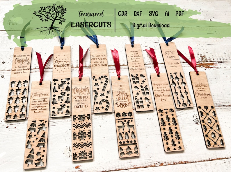 Mega Christmas Bookmark Bundle Lasercut File Svg, Dxf, Pdf, Cdr, Ai Christmas Engraved Design Instant Download Glowforge, Laser Cut Vector image 1