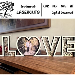 Cadre photo SVG, fichier découpé au laser Love Photo Frame, pour lui pour elle, cadeau de la Saint-Valentin, cadre photo coeur, anniversaire numérique