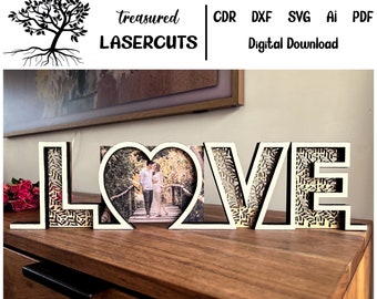 Photo Frame SVG, Love Photo Frame laser cut file, for him for her, Valentine gift, Heart Photo Frame, Anniversary Digital