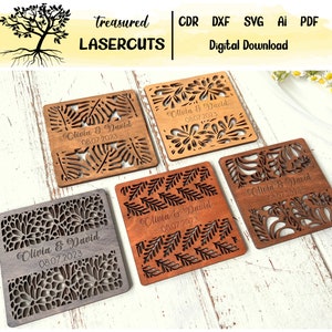 Wedding Coasters SVG, Wedding Favors File, Coaster Png, Coaster Laser Cut, Coaster Pattern, Coaster Wood, Glowforge, Digital Download